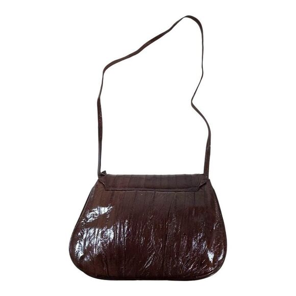 80s eel fish leather BAG brown patent hipster rare vintage retro fancy purse - Picture 4 of 8